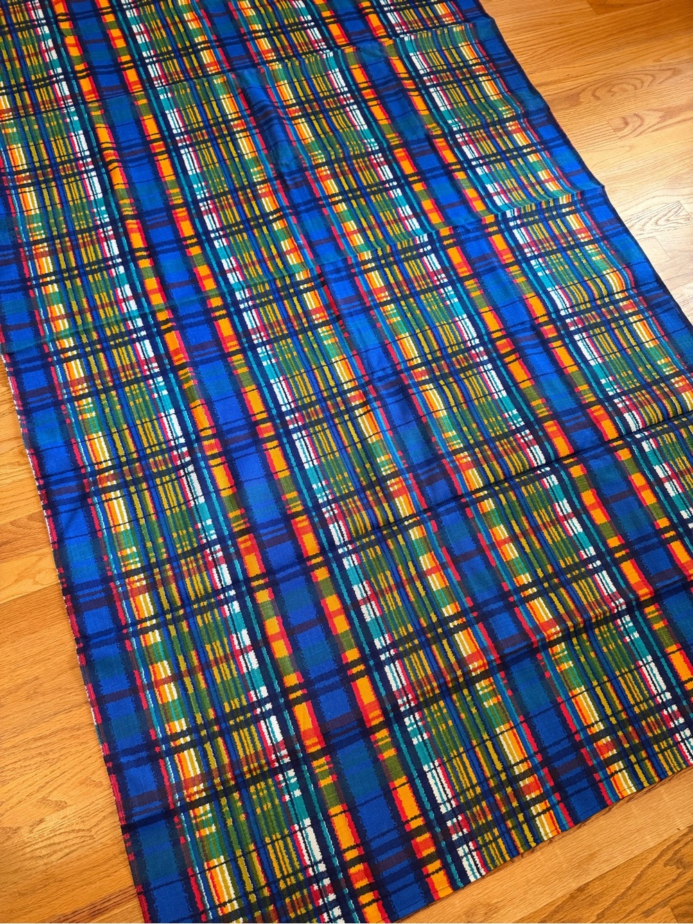 Vintage retro 1970s bright colored plaid tablecloth picnic cloth 74”x44” Mod - Picture 2 of 11